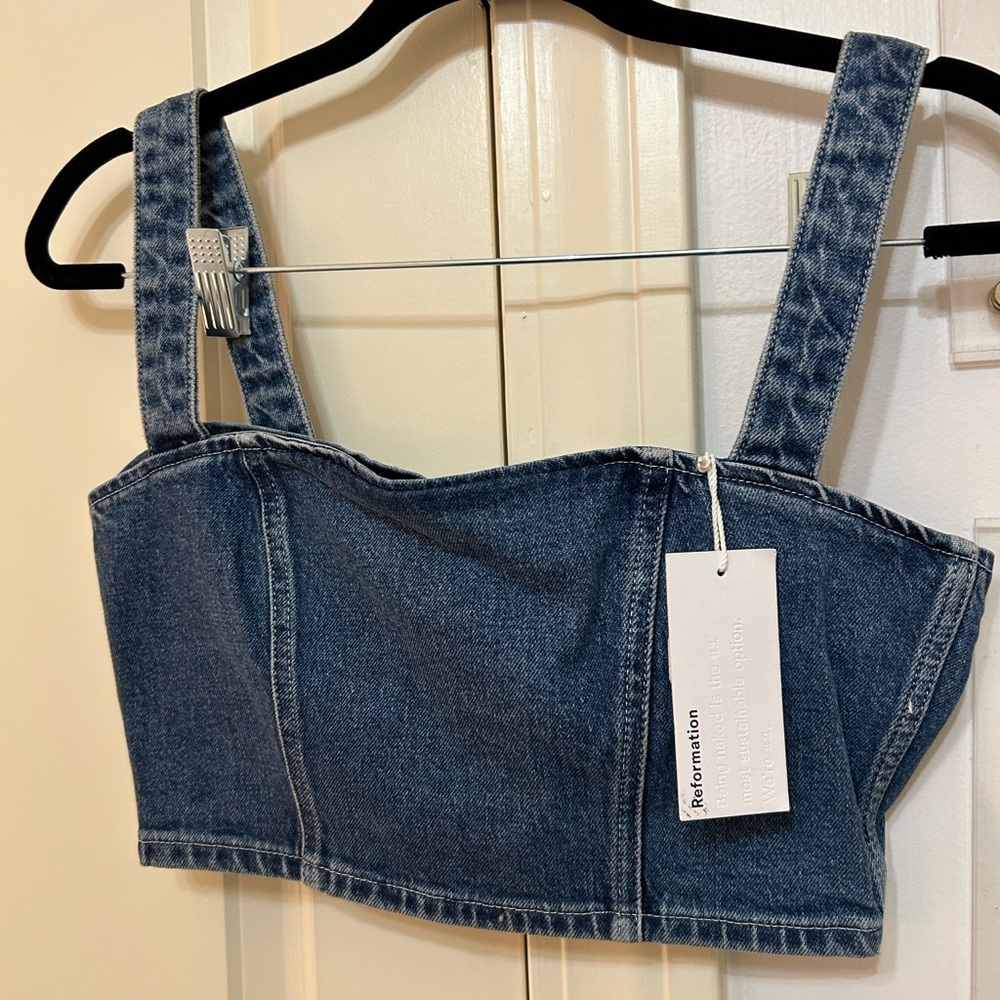 NWT Reformation Sunny Denim Crop Top - Picture 3 of 7